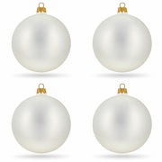Set of 4 Thick White Glass Ball Christmas Ornaments 4 Inches (025)