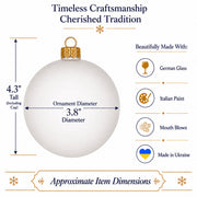 Set of 4 Translucent White Glass Ball Christmas Ornaments 4 Inches (023)