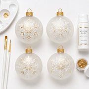 Set of 4 Translucent White Glass Ball Christmas Ornaments 4 Inches (023)