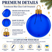 Set of 6 Translucent Glossy Blue Glass Ball Christmas Ornaments 2. (026)