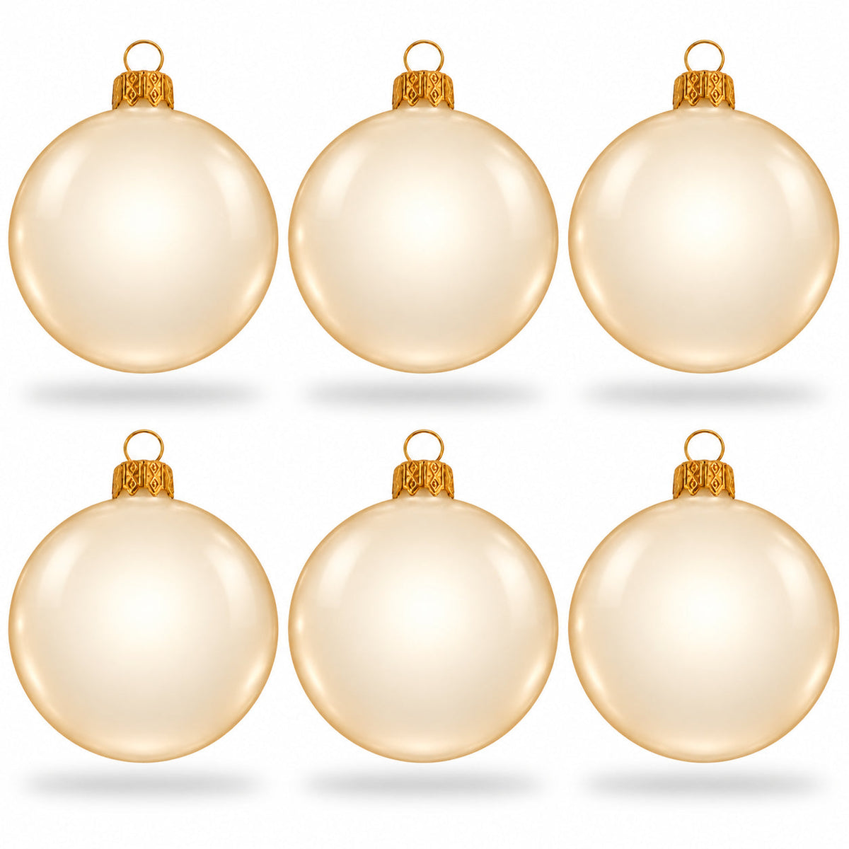 Set of 6 Translucent Glossy Ivory Glass Ball Christmas Ornaments 2. (027)