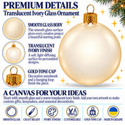 Set of 6 Translucent Glossy Ivory Glass Ball Christmas Ornaments 2. (027)