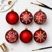 Set of 6 Translucent Red Glass Ball Christmas Ornaments 3.25 Inches (053)