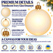 Set of 6 Translucent Ivory Glass Ball Christmas Ornaments (048)