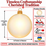 Set of 6 Translucent Ivory Glass Ball Christmas Ornaments (048)