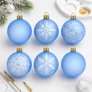 Set of 6 Translucent Light Blue Glass Ball Christmas Ornaments (029)