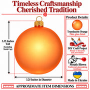 Set of 6 Translucent Orange Glass Ball Christmas Ornaments 3.25 Inches (051)