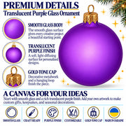 Set of 6 Translucent Purple Glass Ball Christmas Ornaments (052)