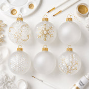 Set of 6 Translucent White Glass Ball Christmas Ornaments (033)