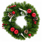 Ukrainian Christmas Wreath w. Frosted Straw Bows, Apples & Pine Cones 16 Inches