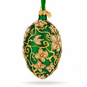 Green Jeweled Glitter Scrollwork Glass Egg Christmas Ornament