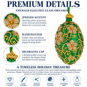 Green Jeweled Glitter Scrollwork Glass Egg Christmas Ornament