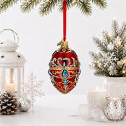 Red Jeweled Glitter Scrollwork Glass Egg Christmas Ornament