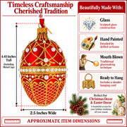 Red Jeweled Glitter Lattice Glass Egg Christmas Ornament