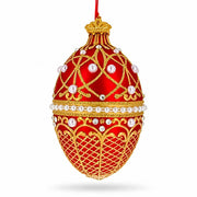Red Jeweled Glitter Lattice Glass Egg Christmas Ornament