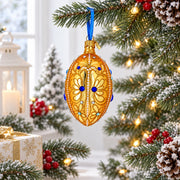 Gold Jeweled Scrollwork Glass Egg Christmas Ornament
