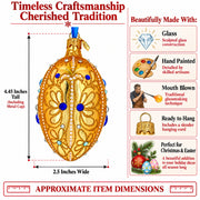 Gold Jeweled Scrollwork Glass Egg Christmas Ornament