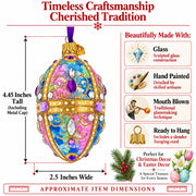 Blue and Purple Jeweled Glitter Scrollwork Glass Egg Christmas Ornament