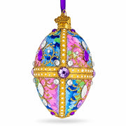 Blue and Purple Jeweled Glitter Scrollwork Glass Egg Christmas Ornament