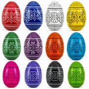 Set of 12 Multicolored Hand Painted Ukrainian Wooden Easter Eggs 2.5 Inches
