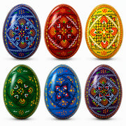 Set of 6 Traditional Ukrainian Pysanky Wooden Easter Eggs 2.5 Inches