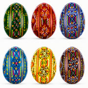 Set of 6 Traditional Ukrainian Pysanky Wooden Easter Eggs 2.5 Inches