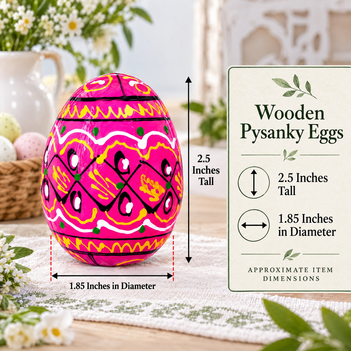 Set of 6 Miniature Ukrainian Wooden Easter Eggs Pysanky 1.5 Inches