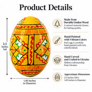 Set of 12 Handcrafted Geometric Ukrainian Pysanky Wooden Easter Eggs 2.5 Inches