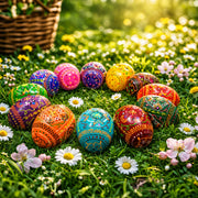 Set of 12 Geometrical Wooden Ukrainian Easter Eggs Pysanky 2.5 Inches