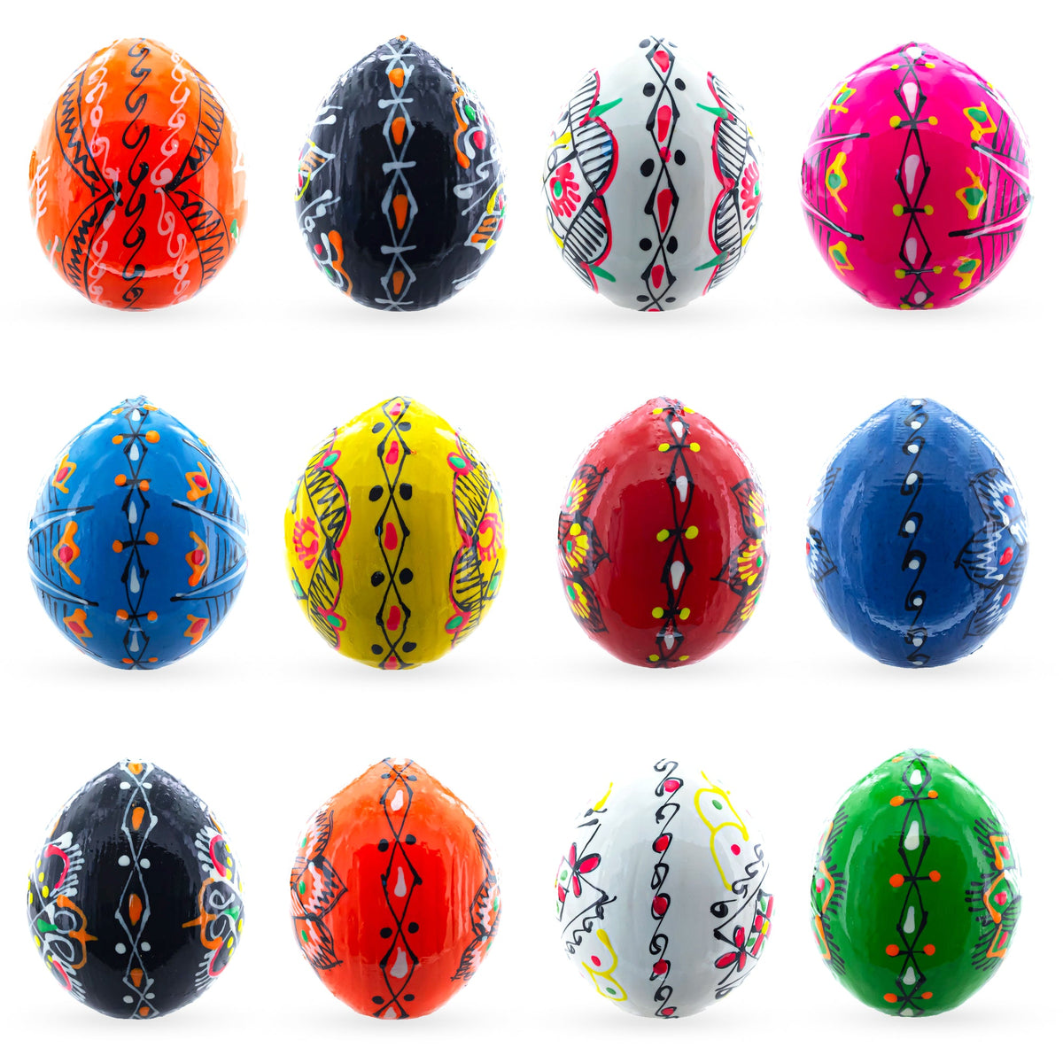 Set of 12 Ukrainian Wooden Easter Eggs Pysanky 1.5 Inches