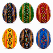 Set of 6 Multicolor Ukrainian Pysanky Wooden Easter Eggs 2.5 Inches