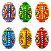 Set of 6 Pearlized Ukrainian Pysanky Wooden Easter Eggs 2.5 Inches