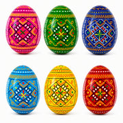 Set of 6 Ukrainian Geometric Wooden Easter Eggs 2.5 Inches