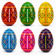 Set of 6 Ukrainian Geometric Wooden Easter Eggs 2.5 Inches