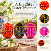 Set of 3 Red Shades Geometric Ukrainian Pysanky Wooden Easter Eggs 2.5 Inches