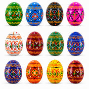 Set of 12 Mini Geometric Ukrainian Pysanky Wooden Easter Eggs 1.6 Inches