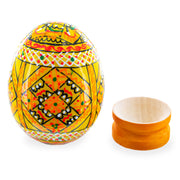 Geometrical Yellow Ukrainian Wooden Easter Egg Pysanka on a Stand 3 Inches