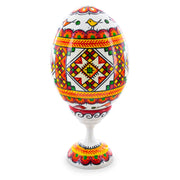 Geometrical Ukrainian Wooden Easter Egg Pysanka on a Stand 3.75 Inches