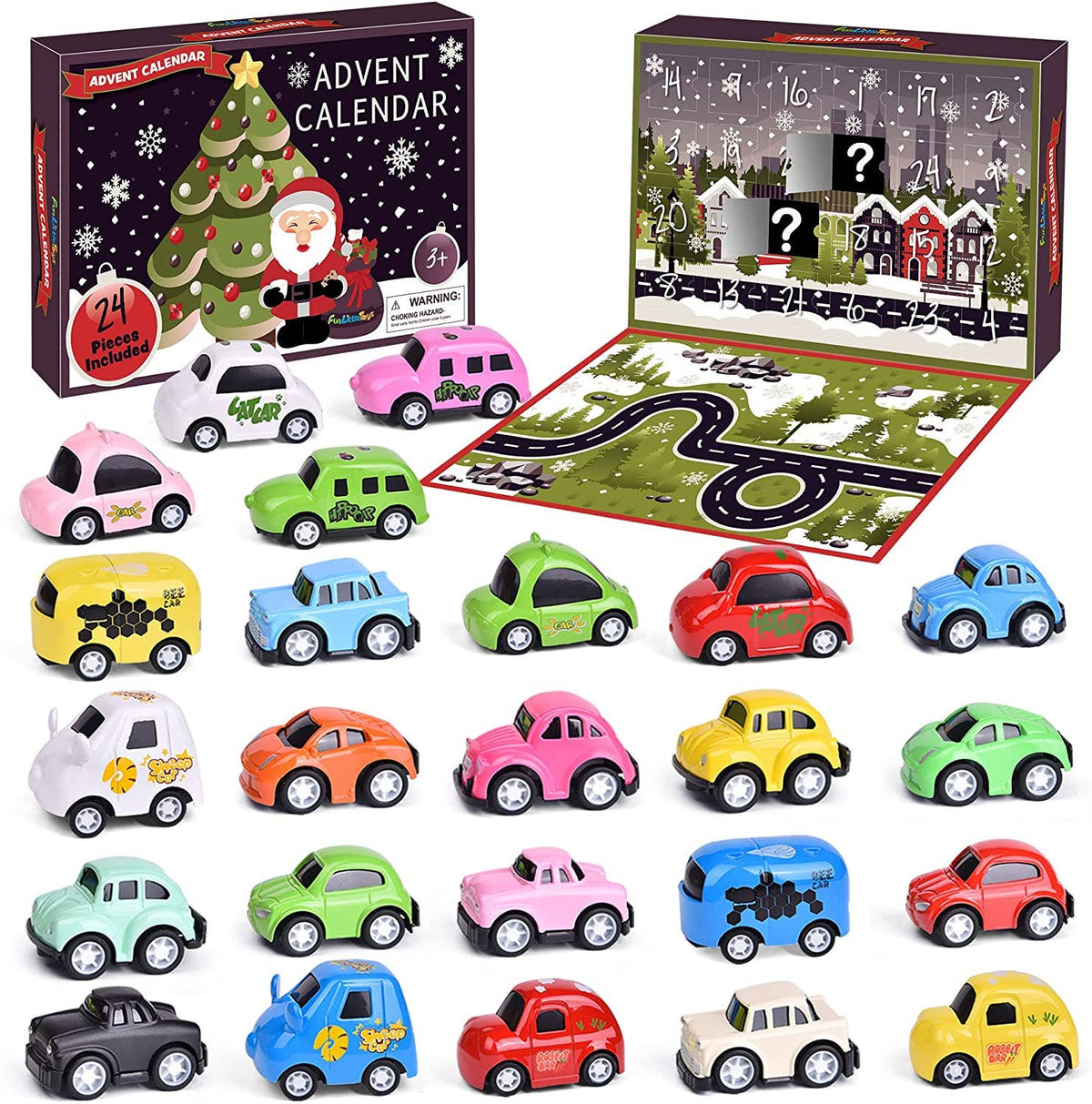 Christmas Advent Calendar 24 Pull Back Car Toys Party Favor