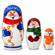 Set of 3 Snowman Wooden Christmas Nesting Dolls 4.25 Inches
