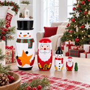 Santa, Snowman & Christmas Tree Wooden Nesting Dolls 5 Inches