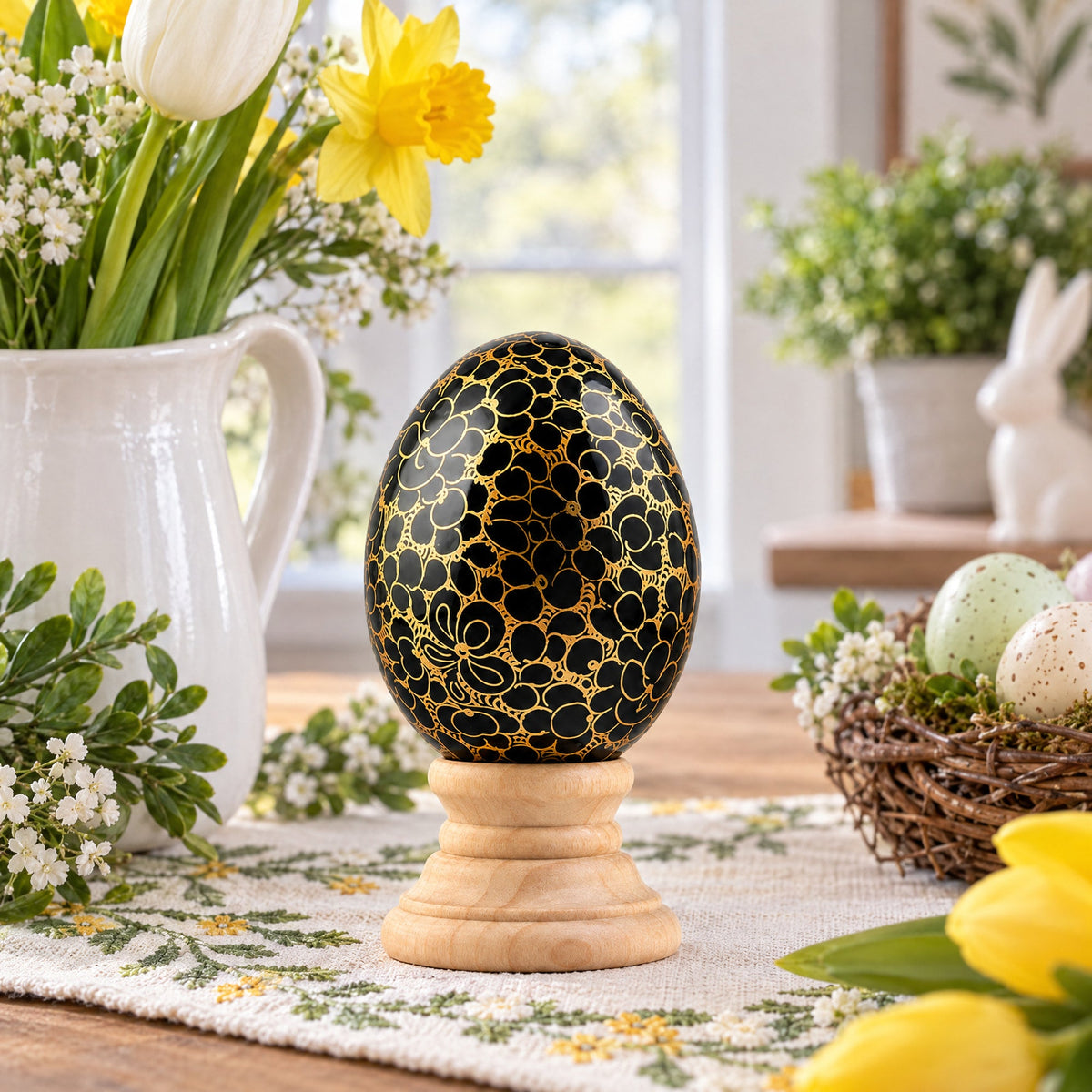 Golden Circles Hand Painted Wooden Easter Egg