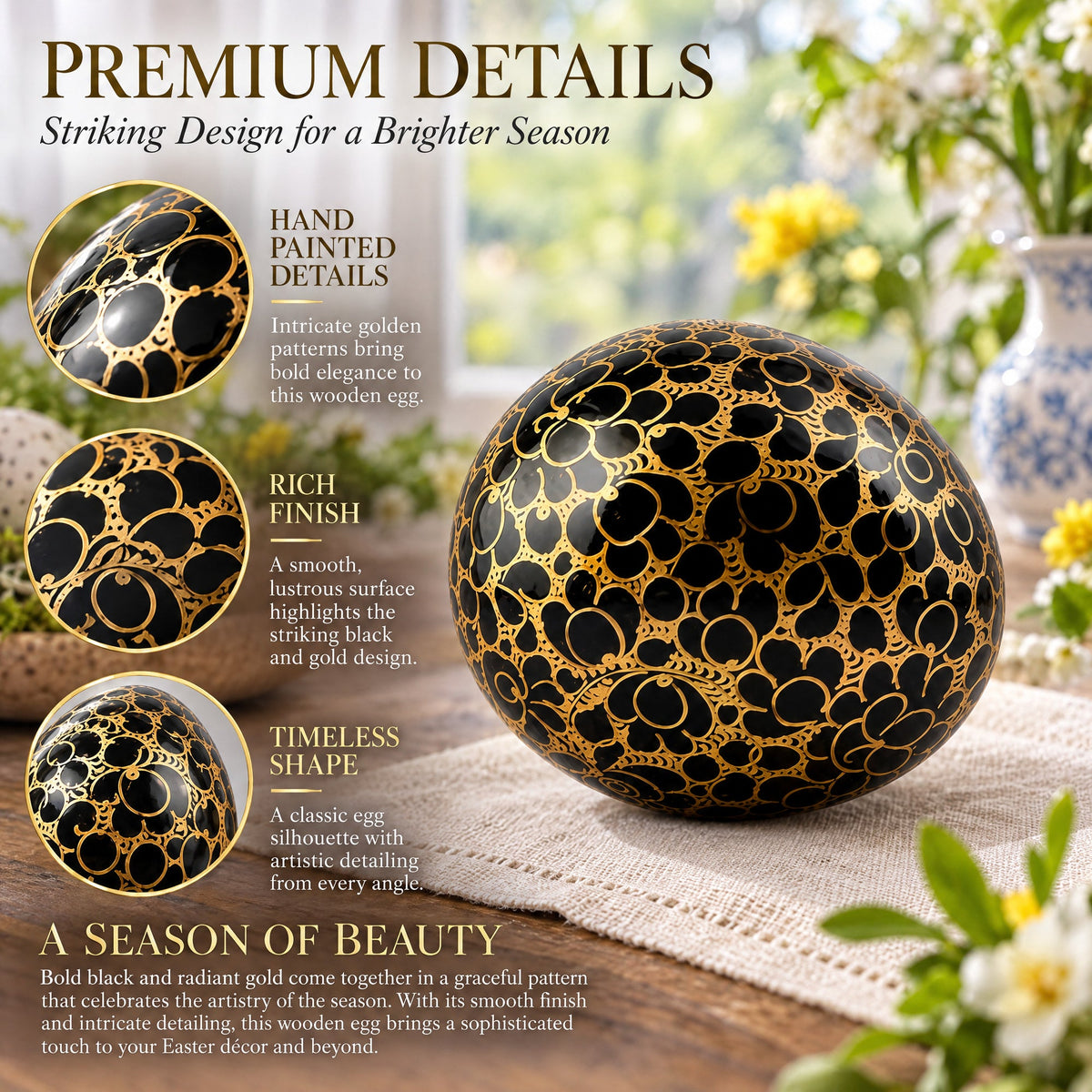 Golden Circles Hand Painted Wooden Easter Egg