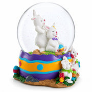 Spring Easter Egg Painting Rabbits Music Box Snow Globe 6 Inches Tall
