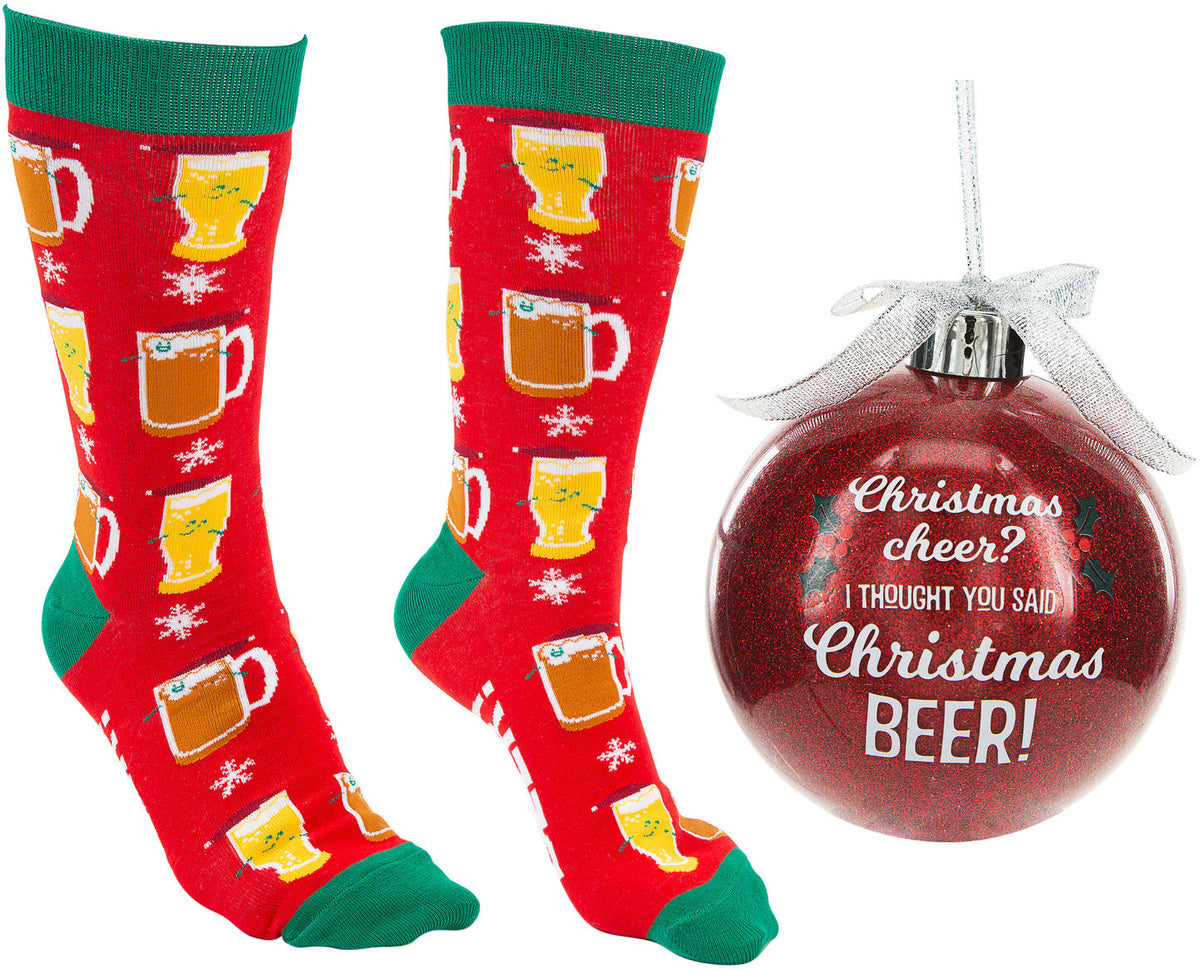 4" Ornament with Holiday Socks - Christmas cheer? I Thought You Said Christmas Beer?