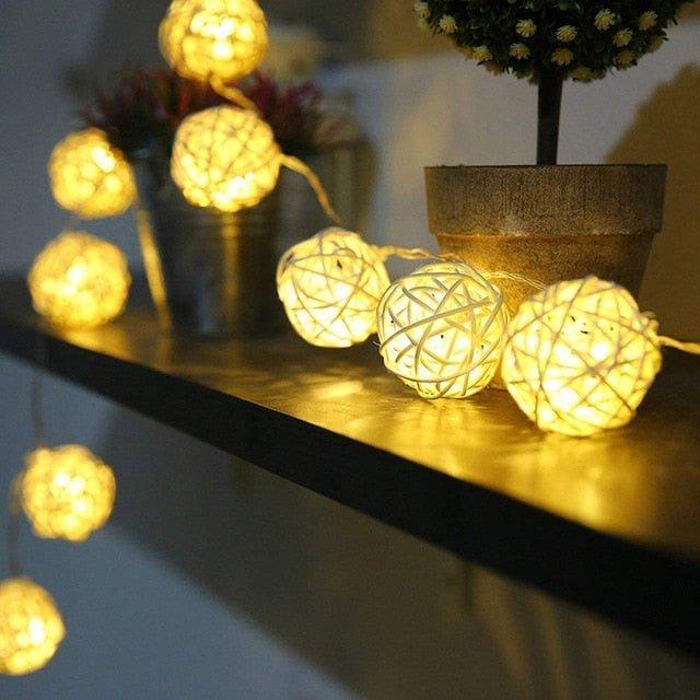 Battery Operated Christmas Garland LED Rattan Ball - Christmas Trees USA