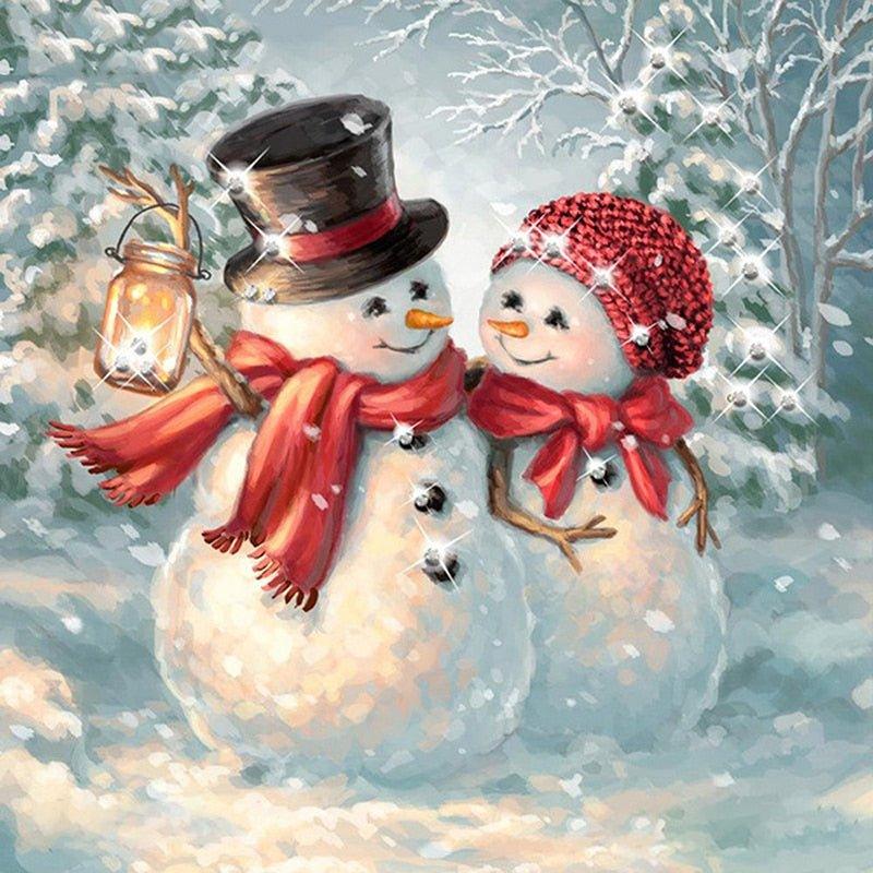 5D Snowman Couple Diamond Painting Kit – Full Resin Rhinestone DIY Canvas Art - Christmas Trees USA
