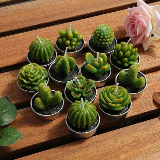 3D Cactus Tealight Candle Set - Eco - Friendly Gift, 6 Designs - Christmas Trees USA