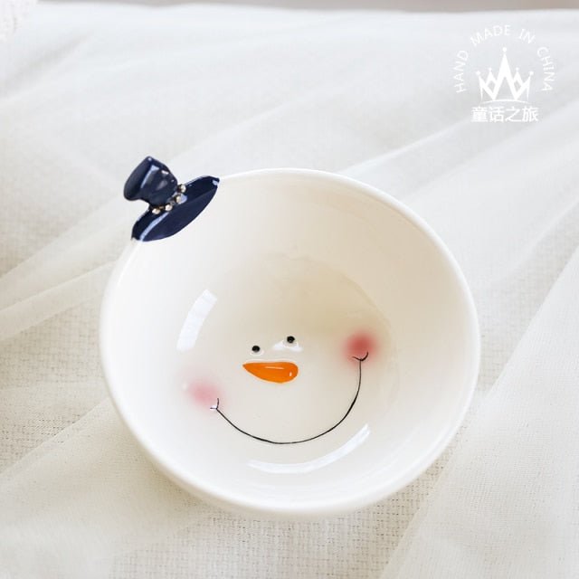 Christmas Cutie Cute Ceramic Snowman Snack Bowl - Christmas Trees USA