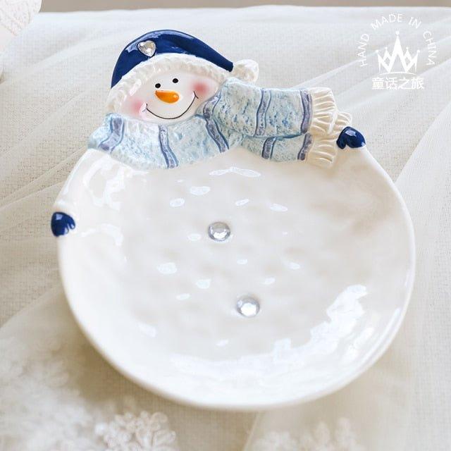 Christmas Cutie Cute Ceramic Snowman Snack Bowl - Christmas Trees USA